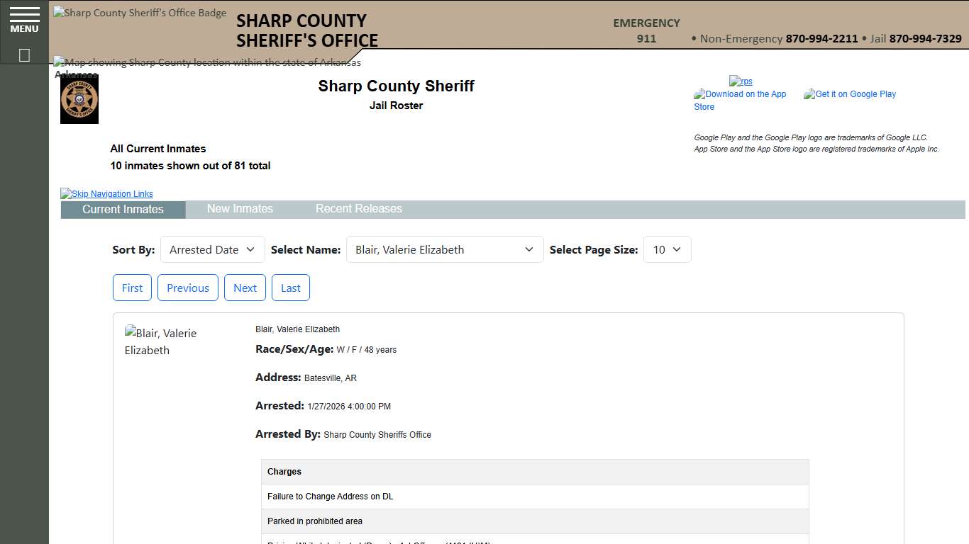 Inmate Roster - Current Inmates Booking Date Descending - Sharp County Sheriff AR