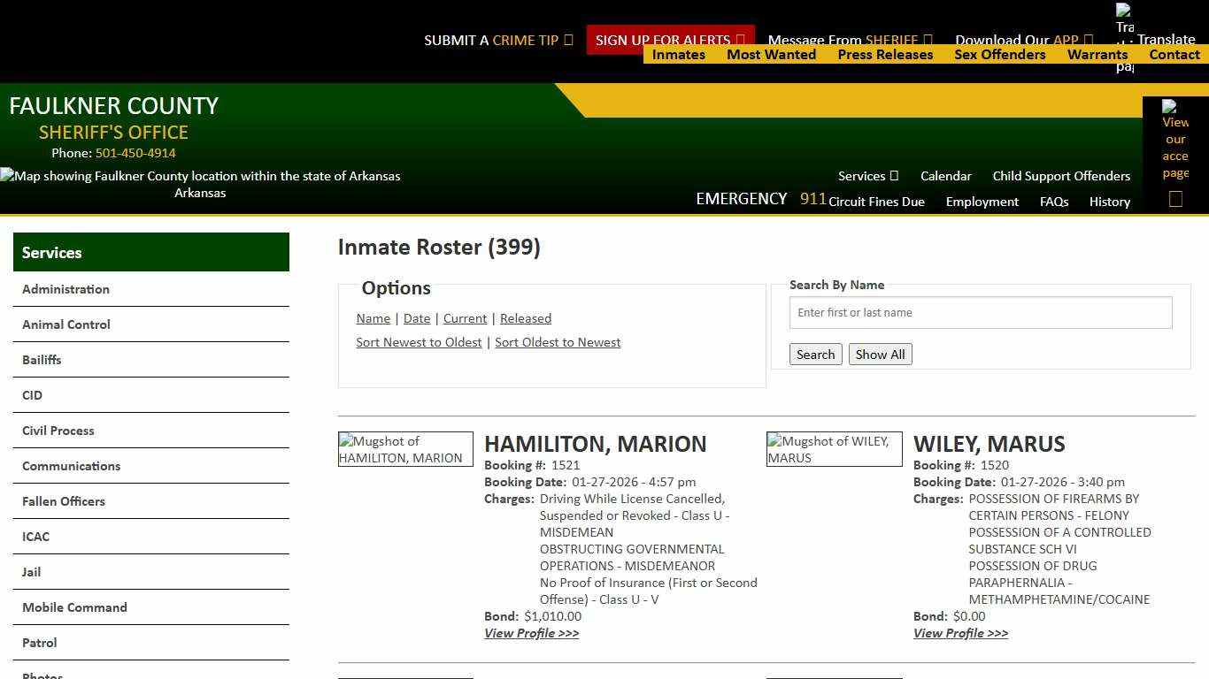 Inmate Roster - Page 0 Current Inmates Booking Date Descending - Faulkner County Sheriff's Office