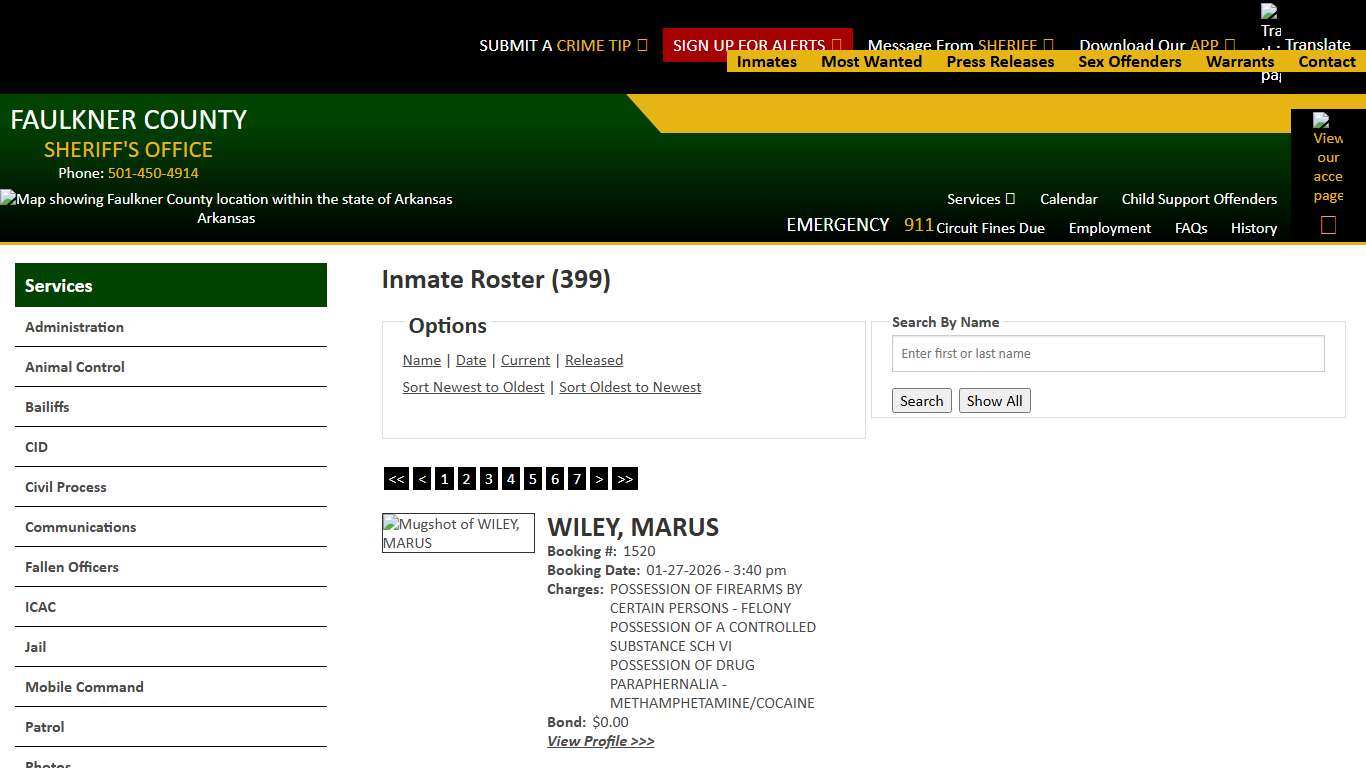 Inmate Roster - Page 1.1 Current Inmates Booking Date Descending - Faulkner County Sheriff's Office