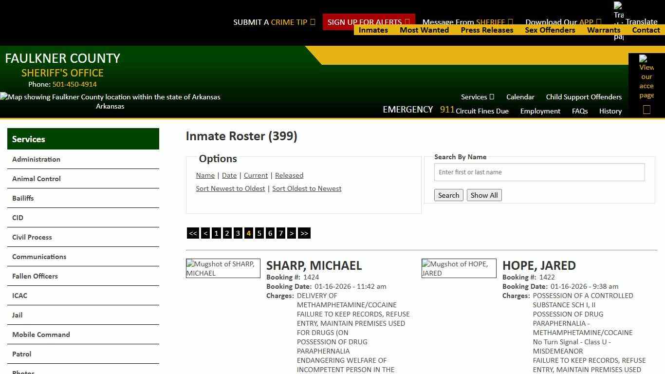 Inmate Roster - Page 4 Current Inmates Booking Date Descending - Faulkner County Sheriff's Office